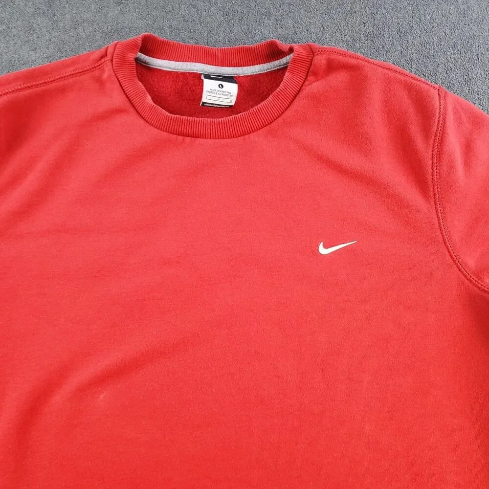 Nike Sweatshirt Men’s Large Red Classic  Swoosh Logo Athletic Pullover Fleece Li